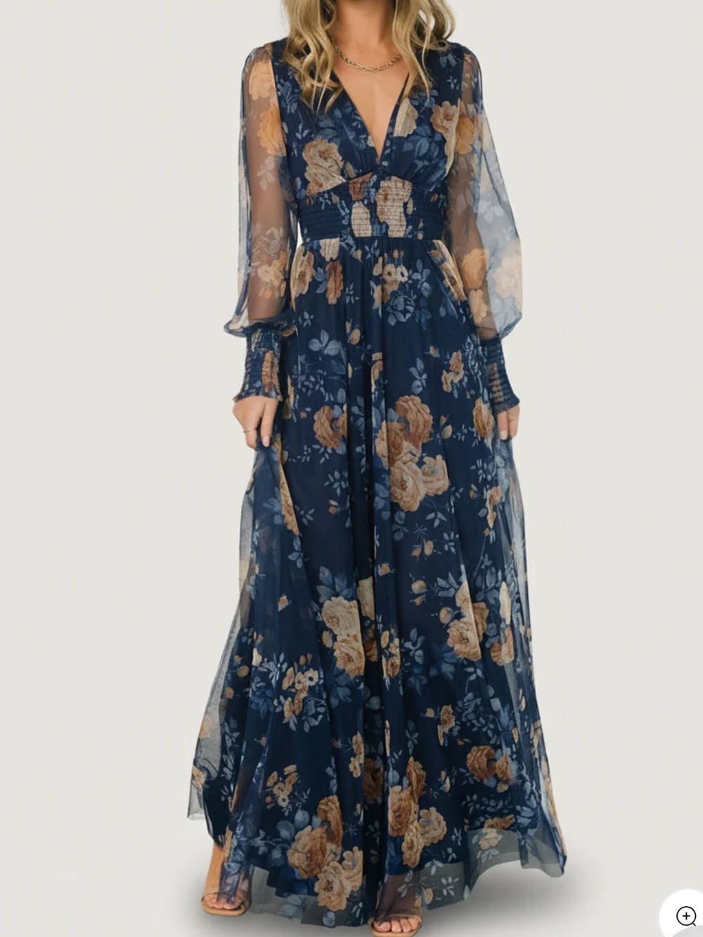 Baltic Born Layla Tulle Maxi Dress in Blue & Golden Floral